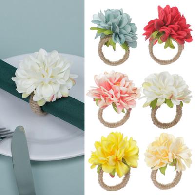 Artificial Flower Napkin Ring Farmhouse Rustic Jute Rope Dinner Napkin Holder Buckle