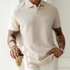 Men's Beige Textured Pattern Polo Shirt Short Sleeve Collared Casual Daily Top
