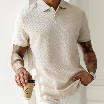 Men's Beige Textured Pattern Polo Shirt Short Sleeve Collared Casual Daily Top