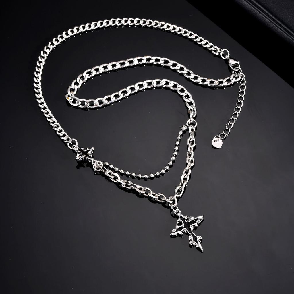 Vnox Liquid Lava Shaped Cross Necklaces for Men Women, Gothic Hiphop Cuban Chain Collar,Black Dark Cross Pendant Jewelry