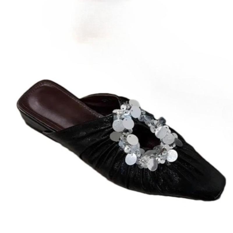 Fashion Women Slippers Flats Elegant Mules Shoes Bling Women's Sandals Summer 2025 New Slingback Slides Casual Luxury Flip Flops Mujer