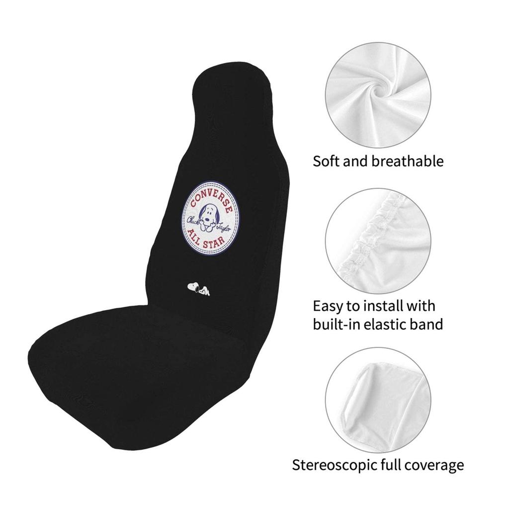 Snoopy Car Seat Set of Front Seat Covers for Light and Standard Full Coverage for Driver and Passenger Black Covers, 2, Cars, Seats,