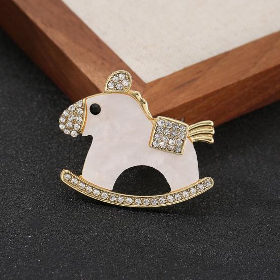 Brooch Pin Horse Design Enamel Pin with Imitation Crystals Enamel Faux Pearls Fairy Tale Brooch Artistic Accessories