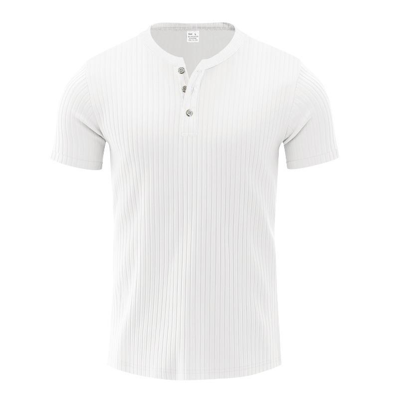 Men's Textured Ribbed Quick-Dry Short Sleeve Henley Shirt.