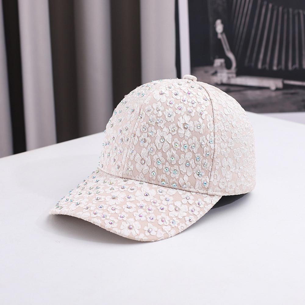 Casual Breathable Floral Baseball Cap Rhinestone Decoration Sun Protection Elegant Hat Adjustable Outdoor Sun Hat Summer Wear