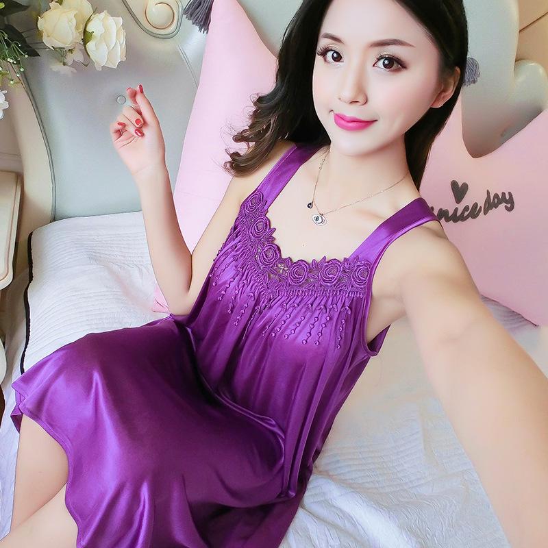 Women's Imitation Silk Nightgown & Pajamas - Summer Ice Silk Camisole, Large Size, Comfortable Homewear