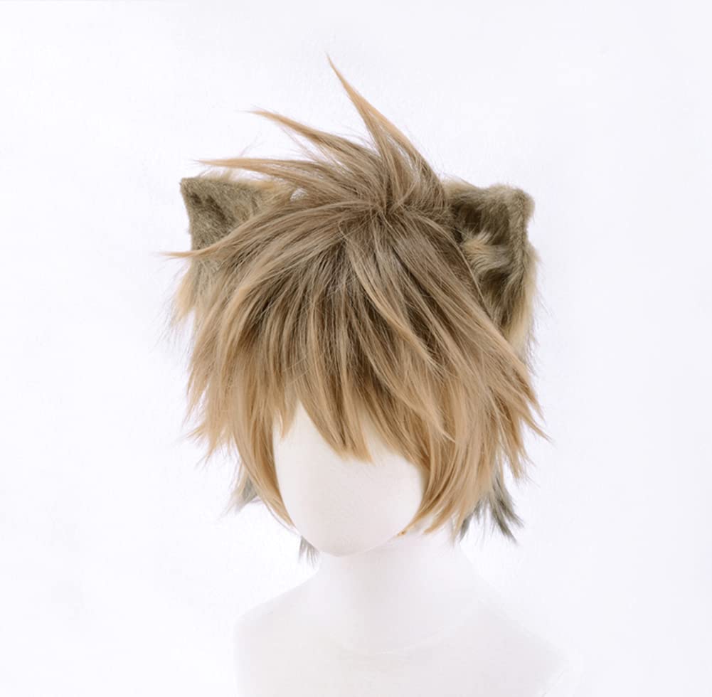 Ruggie Bucchi Cosplay Wig with Animal Costume Includes Net and Halloween Costume Ears, Accessory, Comb, Brown,