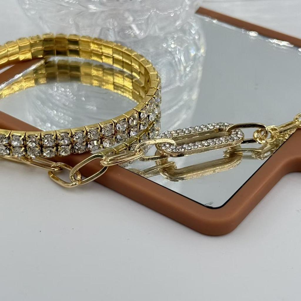 Minimalist Two-piece Bracelet Set Comprising a Single-strand Bracelet and a Double-strand Zirconia Chain Bracelet. Birthday Gift