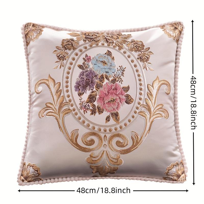 Square Jacquard Throw Pillow Cases with Vintage Embroidery for Home,Living Room, Bedroom and Car Decoration, Elegant Single Sided