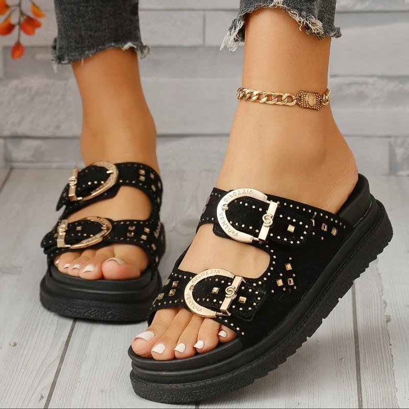 Women's Summer Slip-On Platform Sandals - Lightweight Non-Slip Thick Sole, Breathable Fabric Upper & Synthetic Cover Lining, Open-Toe Casual Shoes