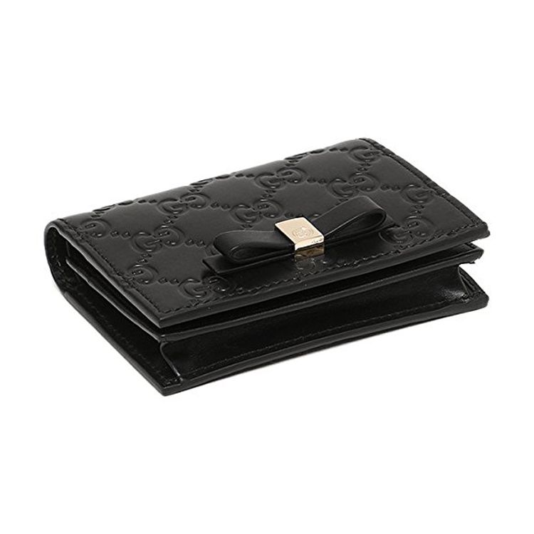 Gucci Signature Embossed Logo Short Flap Leather Card Holder Wallet Women Wallet Black 406924-CWC1G-1000