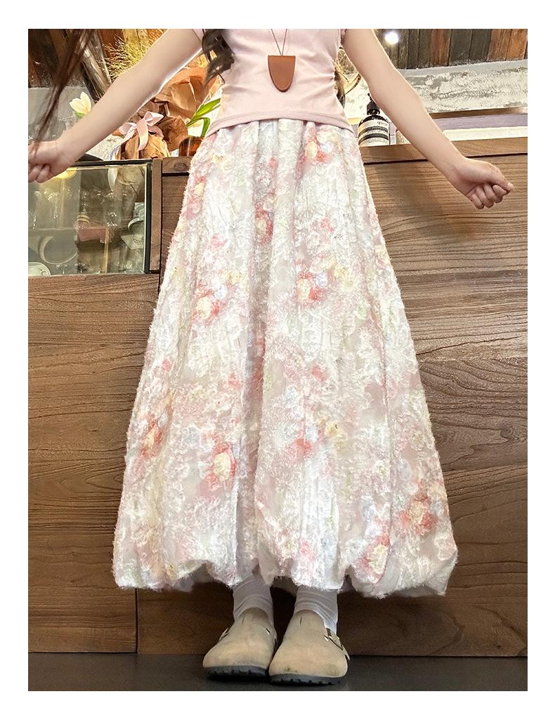 Damen floraler A-Linien-Rock mit hoher Taille - Kollektion 2026: Sommer, Flauschig, Schön, Dopamin-Laternen-Design