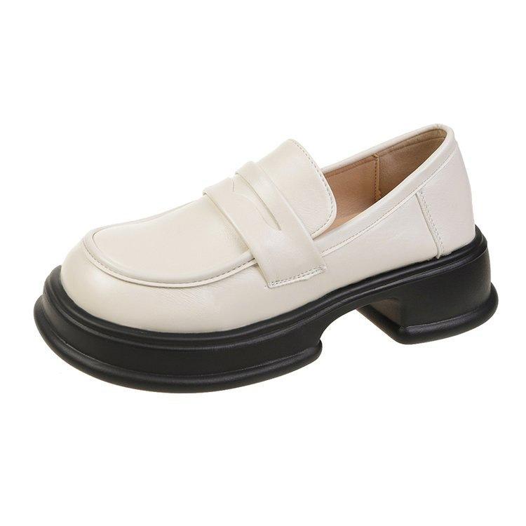 Thick-soled muffin spring new British style round head single shoes thick heel heightening small leather shoes