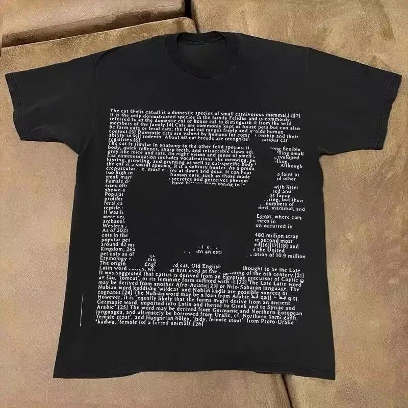 European and American Street Trendy Brand Letter Cat Printing S-3XL Size T-shirt for Men and Women Couples Versatile Retro Top