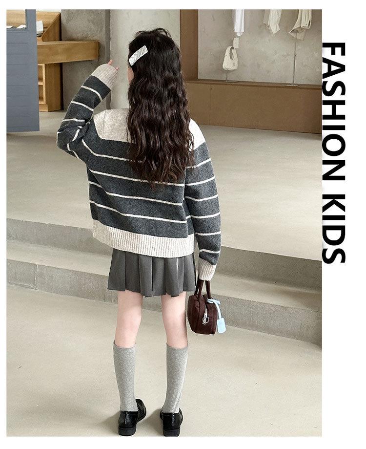 2025 Girls' Striped Knit Cardigan Sweater - Trendy Spring & Autumn Fashion for Big Children