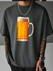 Unisex Summer White Short Sleeve Tee Realistic Foamy Beer Mug Graphic Print Crew Neck Loose Casual Male Daily Streetwear Tops