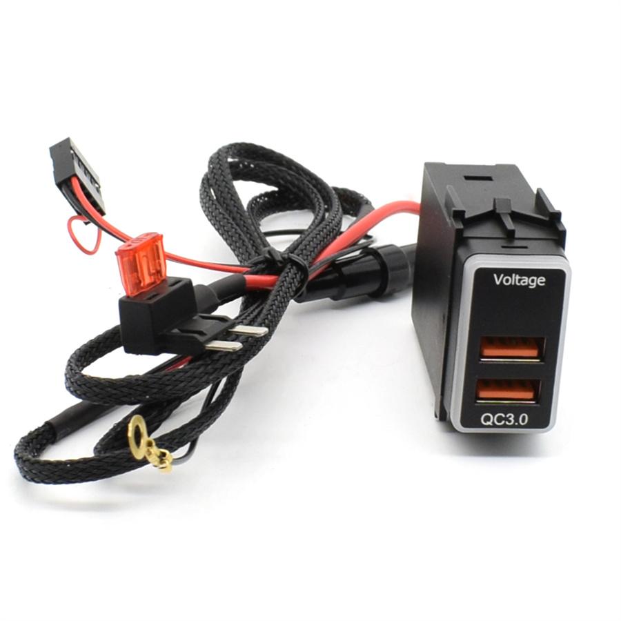 DC 12-24V Black QC3.0 Quick-Charger Dual USB Phone Adapter Port For Nissan Cars