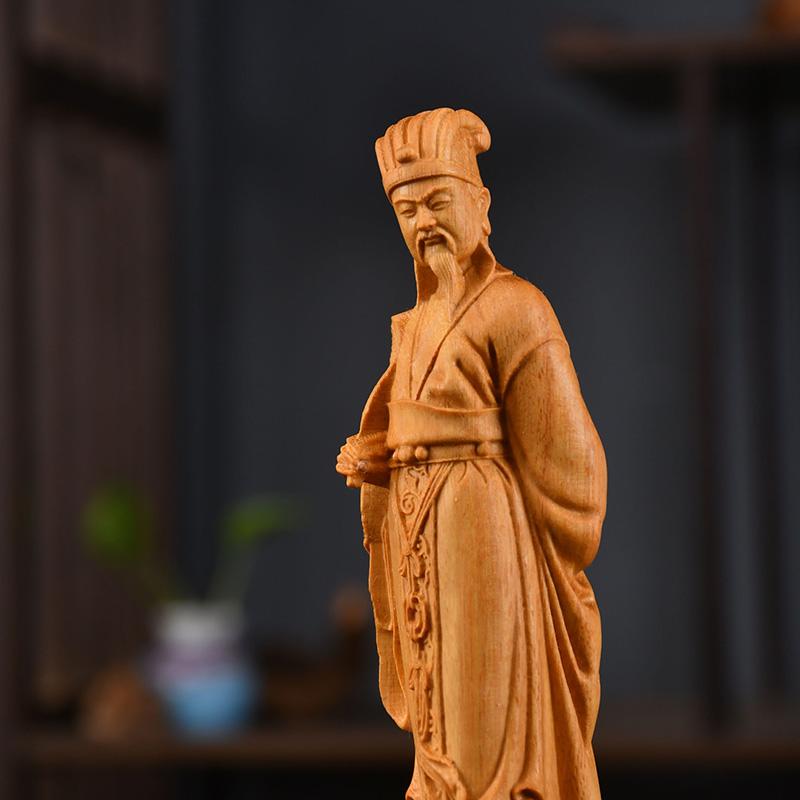 wood carving Zhuge Liang sculptures Figurines historical figure Home Room Office decoration and accessories commemorative gift
