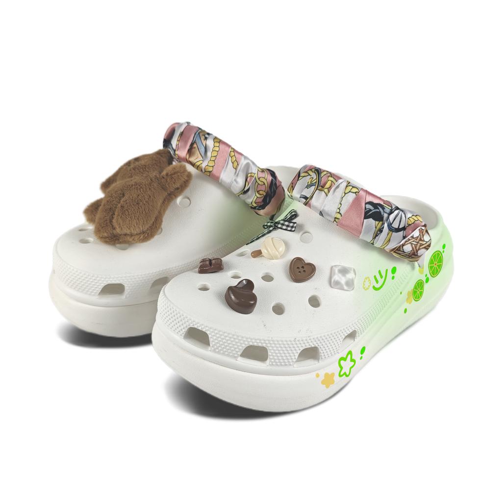 Crocs Crush Clog EVA Lime Decorative Buckle Hand Painted Graffiti Casual Fashion Versatile Hole Shoes Unisex White