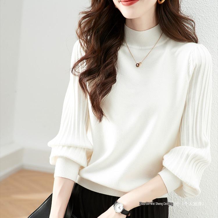 Women's 2026 Autumn/Winter European Style High-Neck Sweater - Elegant Plain Knit