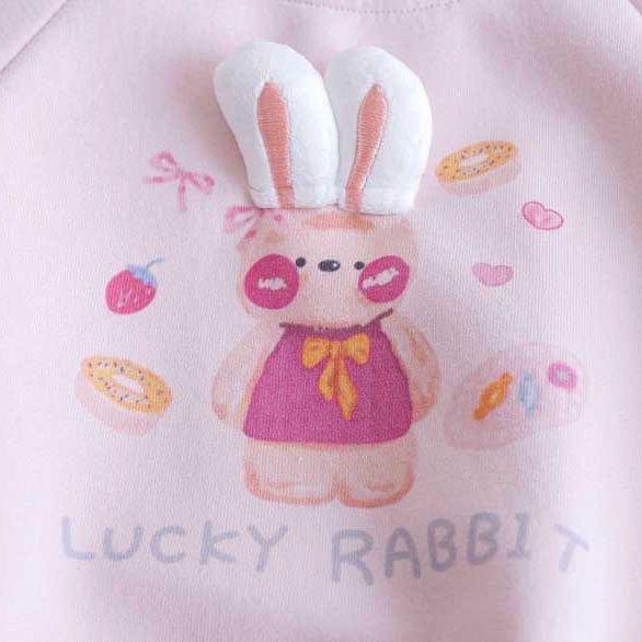 Girls' Bunny Top Sweatshirt - 2026 Spring/Autumn Round Neck Pullover