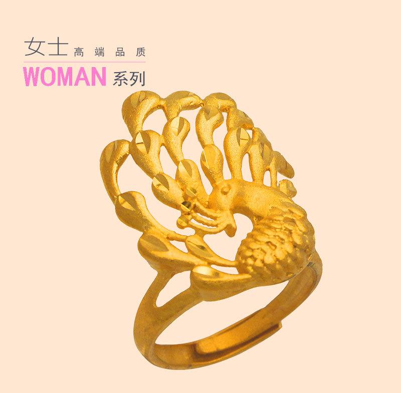 Gold Shop Same Style 9999 24K Real Gold Women'S Gold Ring With Opening Golden Peacock Phoenix New Gift Exquisite Luxury Jewelry