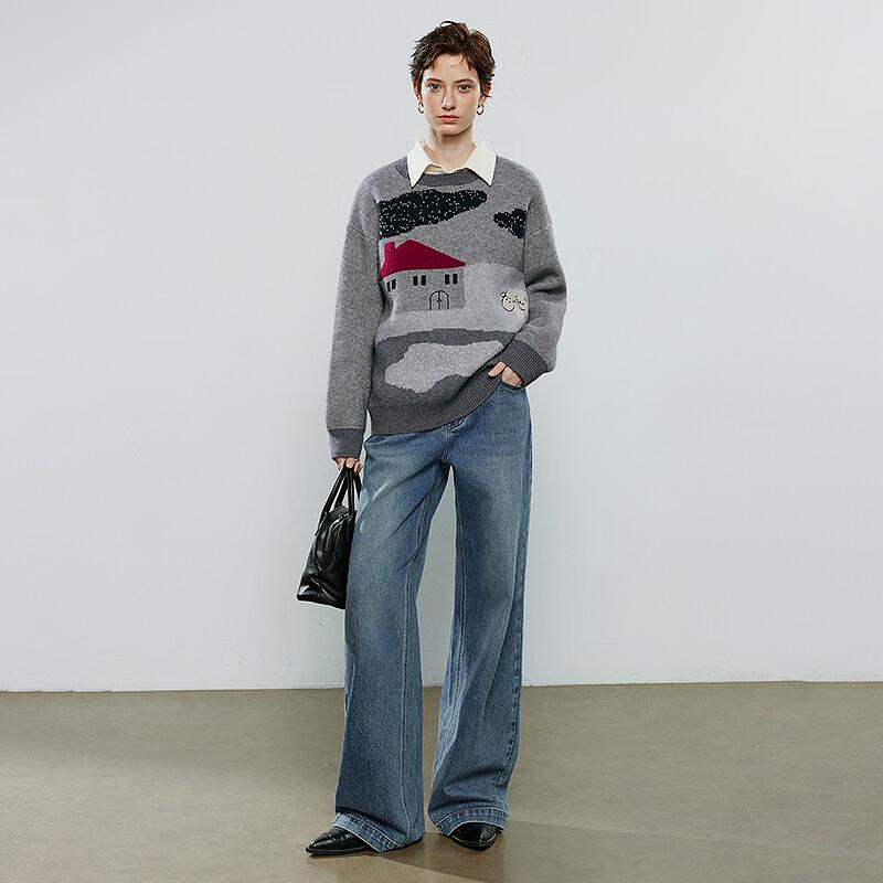 Chuyu Women's Cartoon Jacquard Loose-Fit Sweater