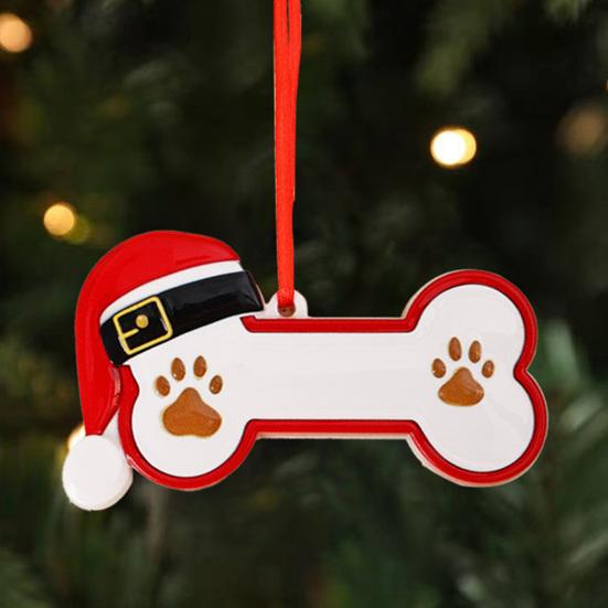 Memorial Pendant Resin Christmas Ornament, Cute Cat Paw/Bone Shaped Xmas Tree Hanging Decoration Custom Dog with Santa Hat for Tree, Car Rearview