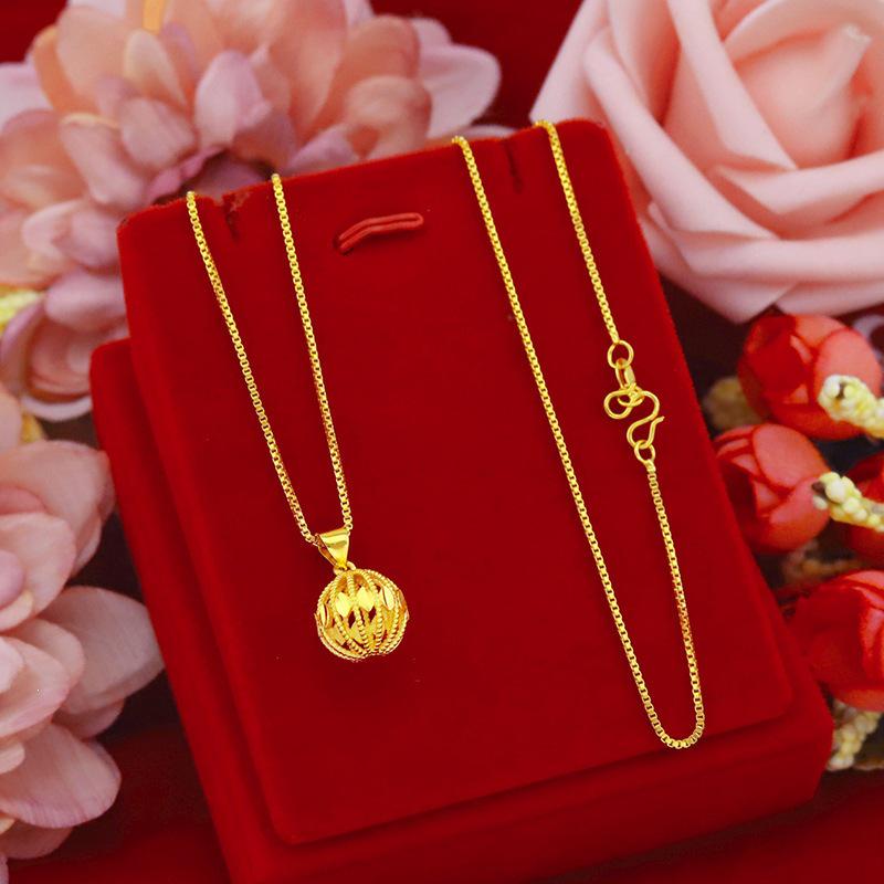 Vietnamese Gold Plated Openwork Ball Pendant Necklace for Women
