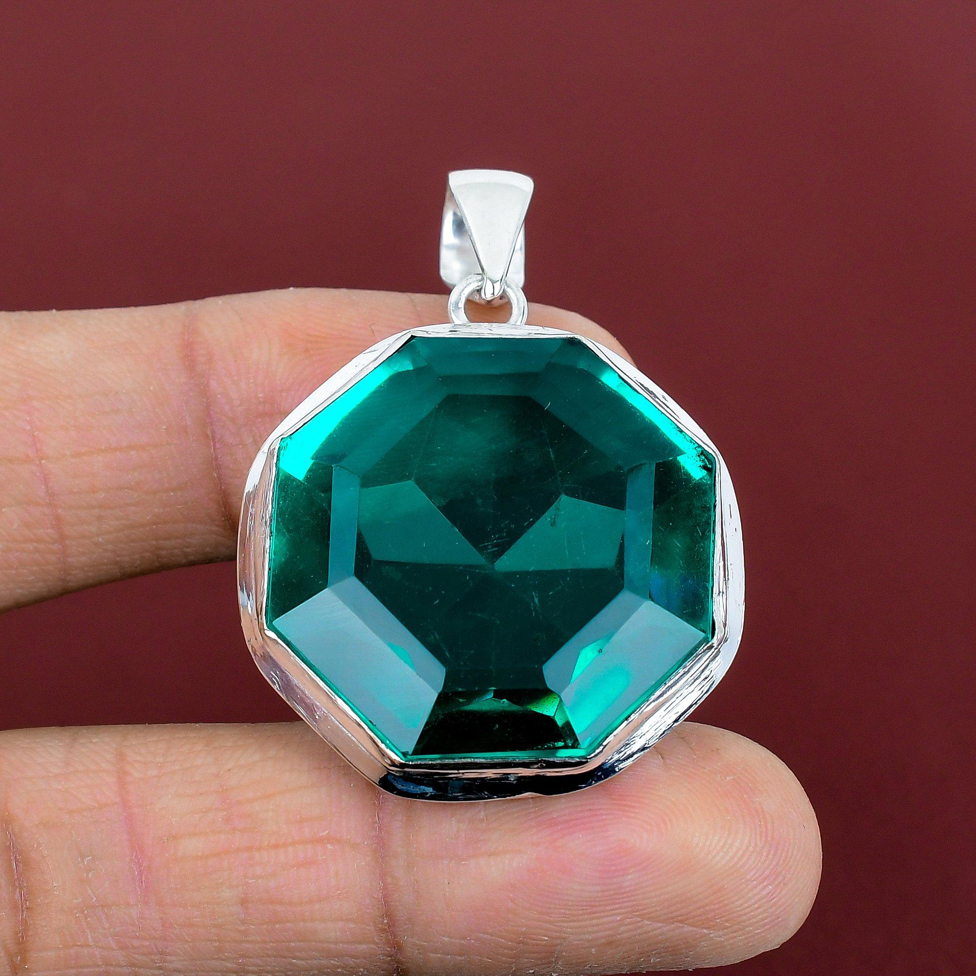 Faceted chrome diopside pendant real gemstone pendant 925 sterling silver pendant chrome diopside jewelry handmade pendant engagement gifts