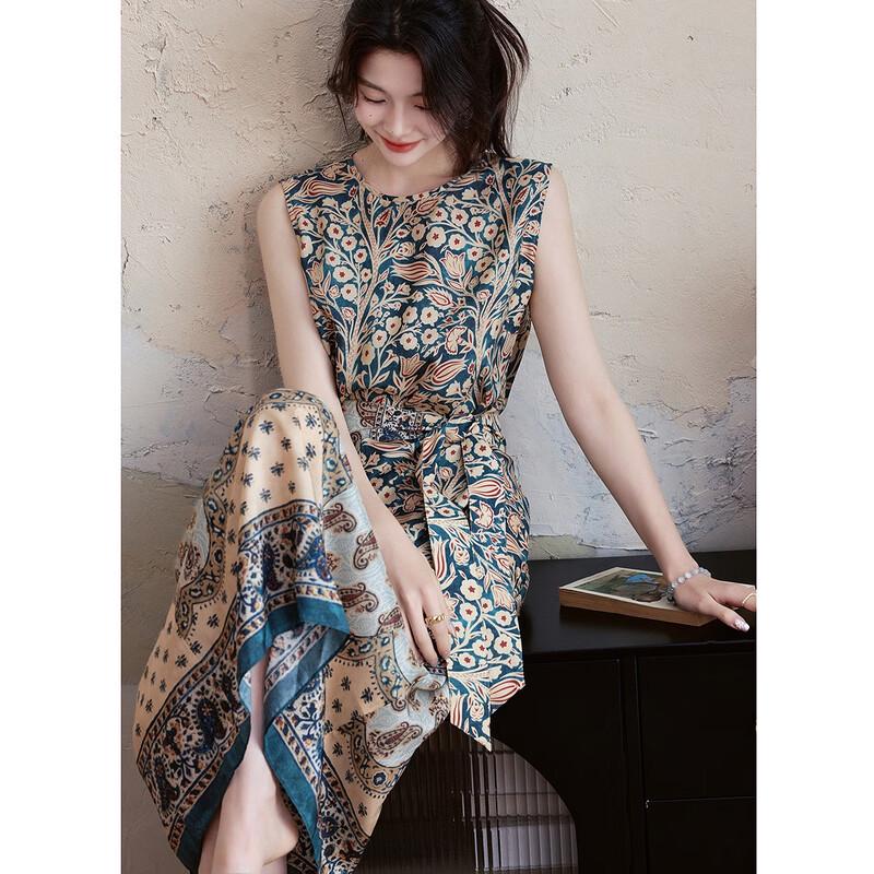 Demana Silk Story Printed Mulberry Silk Midi Dress