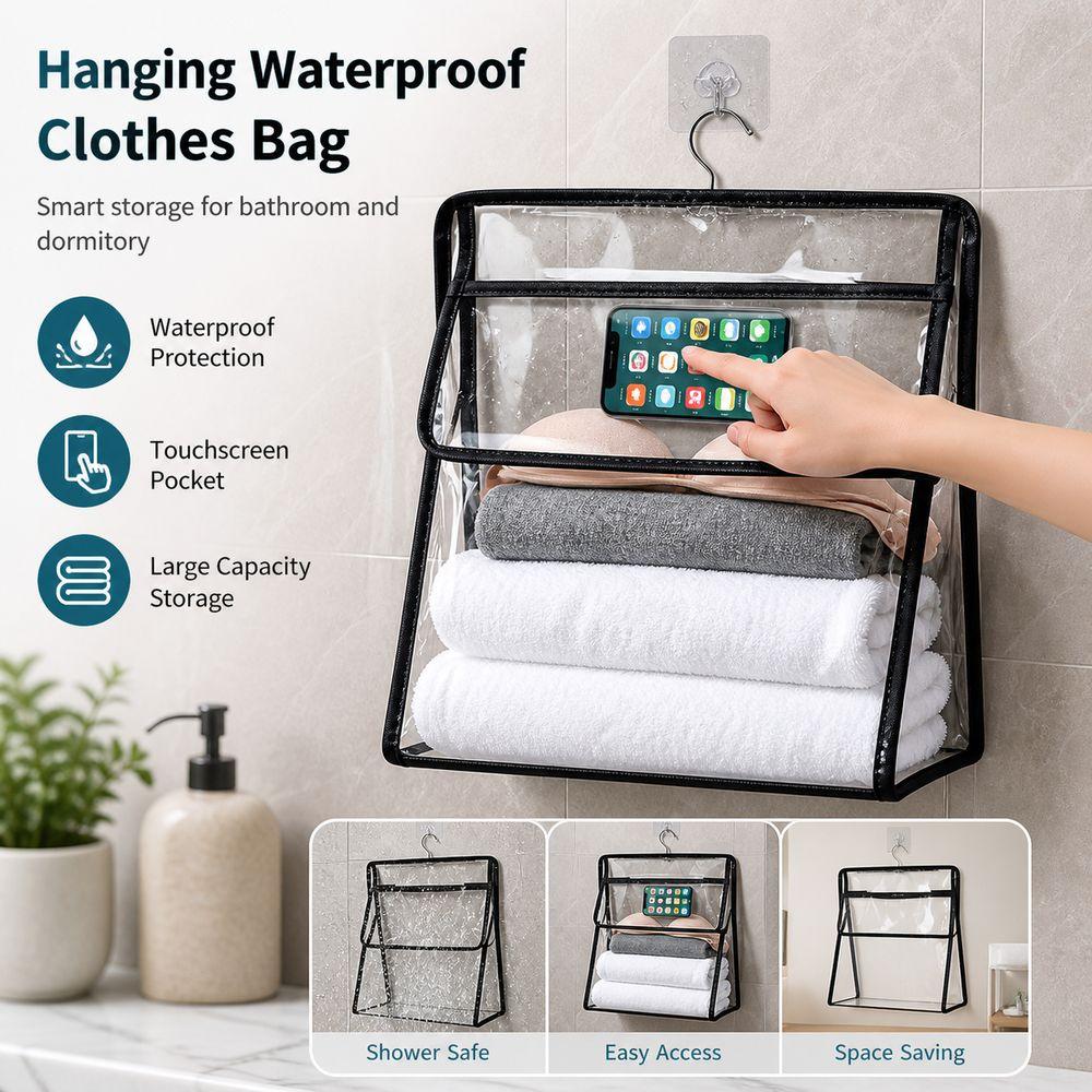 Touchscreen Phone Pocket Hanging Clothes Bag Transparent Garment Bag Shower Essentials