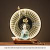 Ceramic Seated Guanyin On Lotus with Light Ring and Anjali Mudra for Home Decor