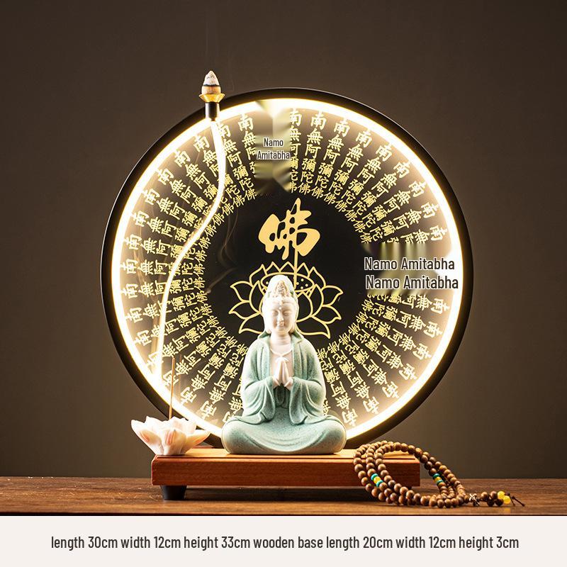 Ceramic Seated Guanyin On Lotus with Light Ring and Anjali Mudra for Home Decor