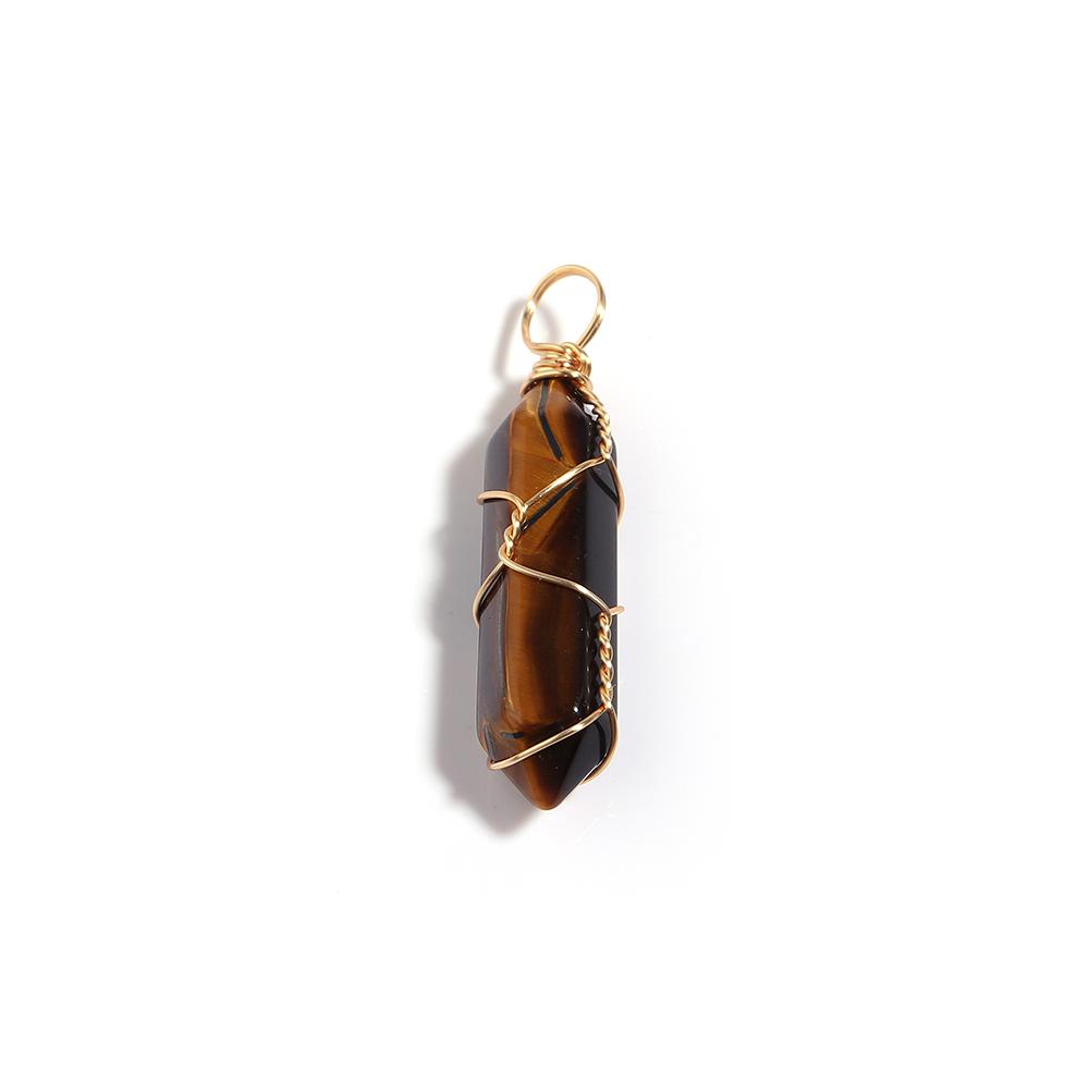 1 Pc Natural Stone Charms 40mm Color Bullet Shaped Handmade Gold Wire Pendants for DIY Necklace Gifts Jewelry Making Accessories