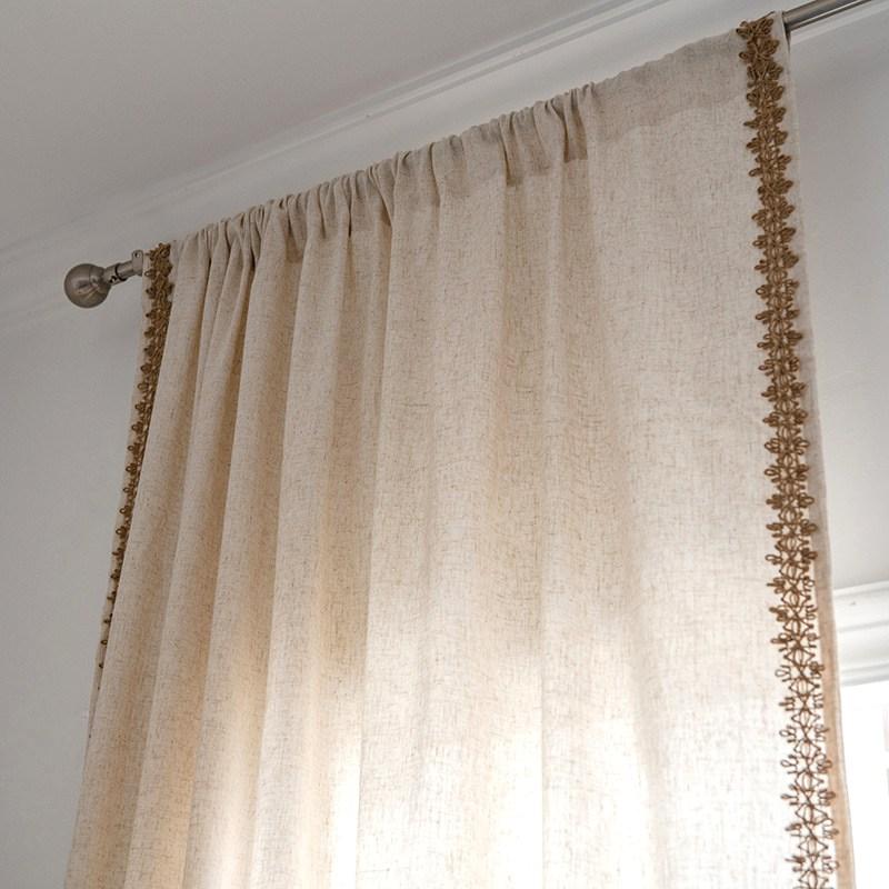 Linen Curtain Country Style Window Hanging Blackout Lace Tassel Curtains for Living Room Bedroom Easy Drape Dector for Window