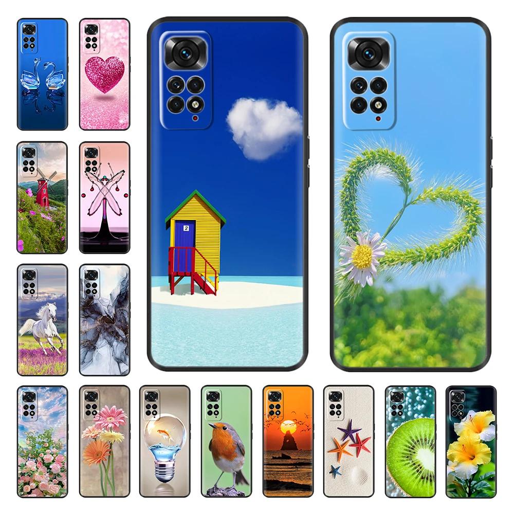 Hülle Für Xiaomi Redmi Note 11 11S Weiches Flüssigsilikon Cartoon Hülle Für Redmi Note11 Pro Plus Fundas Gemustert Vollschutz