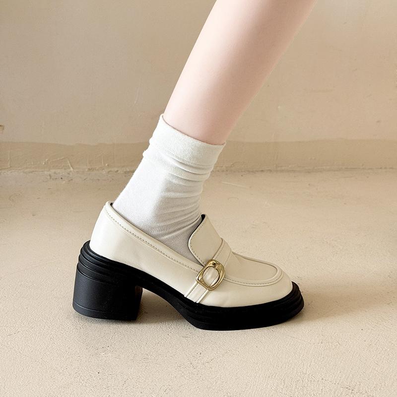 

Модные женские лоферы на среднем каблуке, дизайнерские элегантные классические туфли-лодочки 2025 Осень Новая модная обувь Дизайнерская массивная Zapatillas Mujer 40 покинуть белый