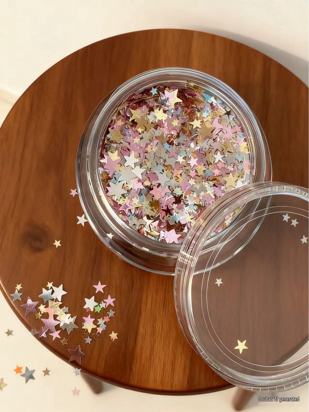 Новогодние блестящие смешанные цвета Мини-звезды и Сердечки Блестки для Дизайна Ногтей