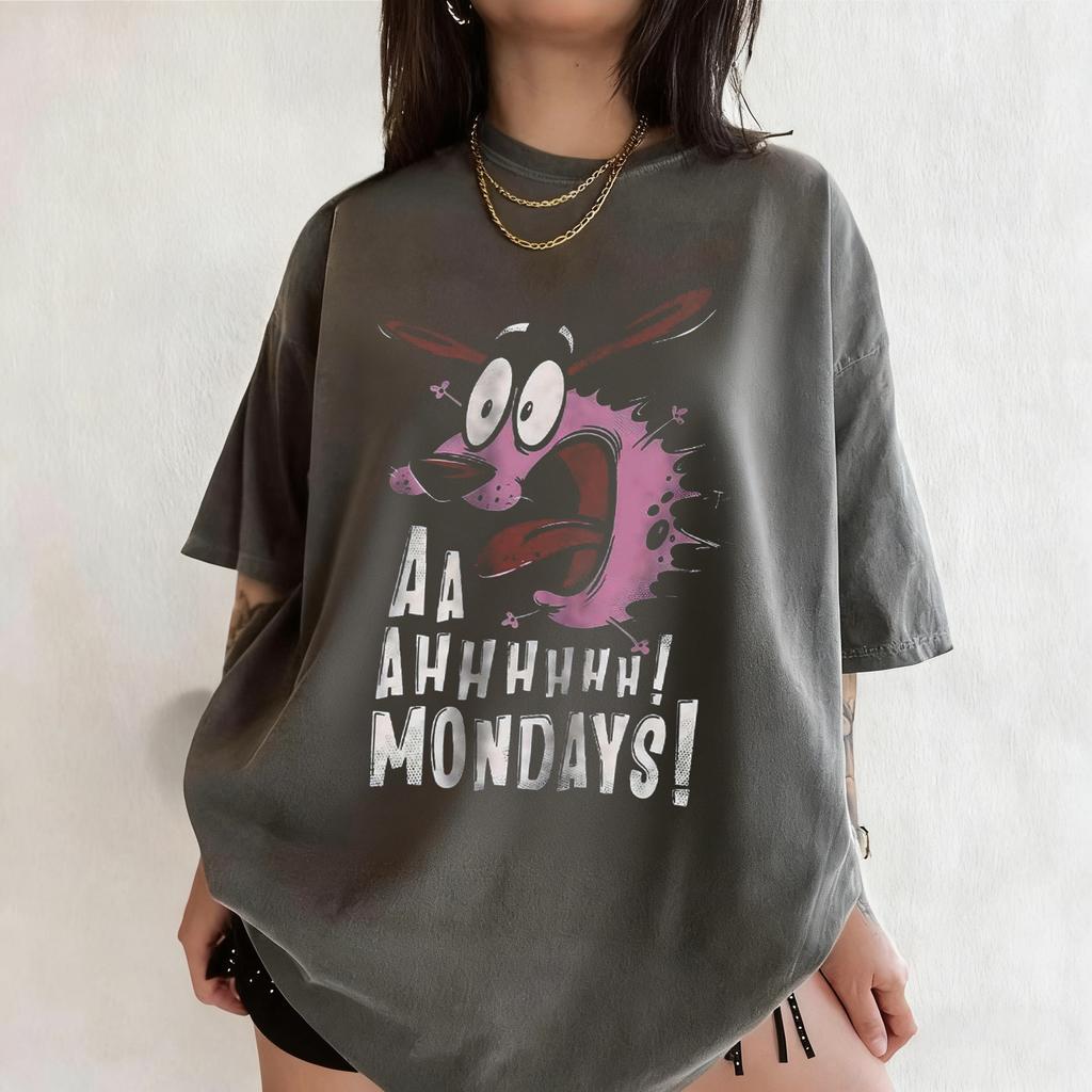 Summer Vintage Courage The Cowardly Dog Cartoon Print Short Sleeve TShirt Retro Graphic Tee 90s Nostalgia Streetwear Clothing