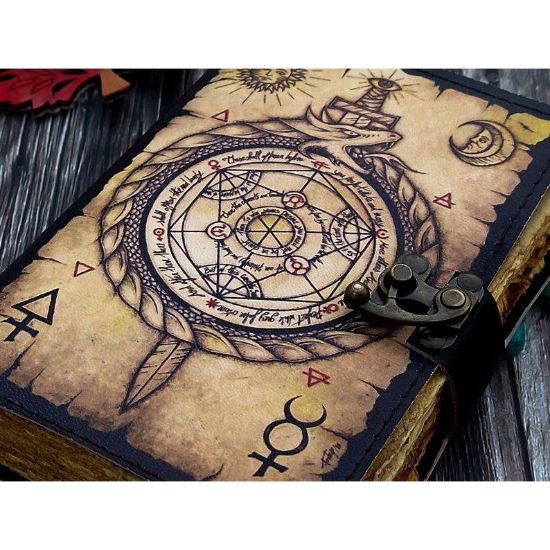 Leather Journal Alchemy Scroll Ouroboros Journal Circle of Transmutation Book For Men Women Traveling Sketchboo Blank Spell Book of Shadows