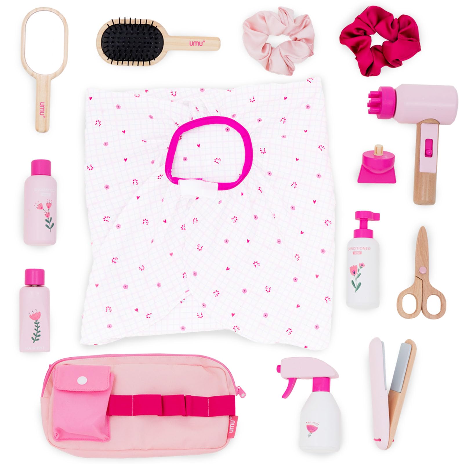 

UMU Hair Salon Set: Barber Role-Playing Wooden Dresser Toy Set for 3-Year-Old Girls. A perfect gift for pretend play, featuring a 17-piece set made of