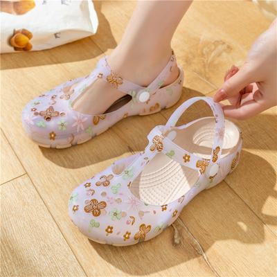 Vară nou pantofi cu găuri imprimați sandale de damă pantofi de jeleu de damă papuci de casă antiderapanți cu vârf închis papuci cool