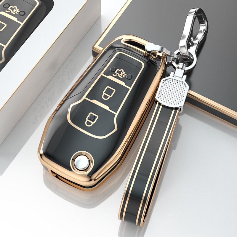 Tpu Car Key Shell Case For Ford F-150 F-250 F-350 Explorer Ranger Ka Fiesta Mondeo Car Folding Key Cover Holder Keychain Set