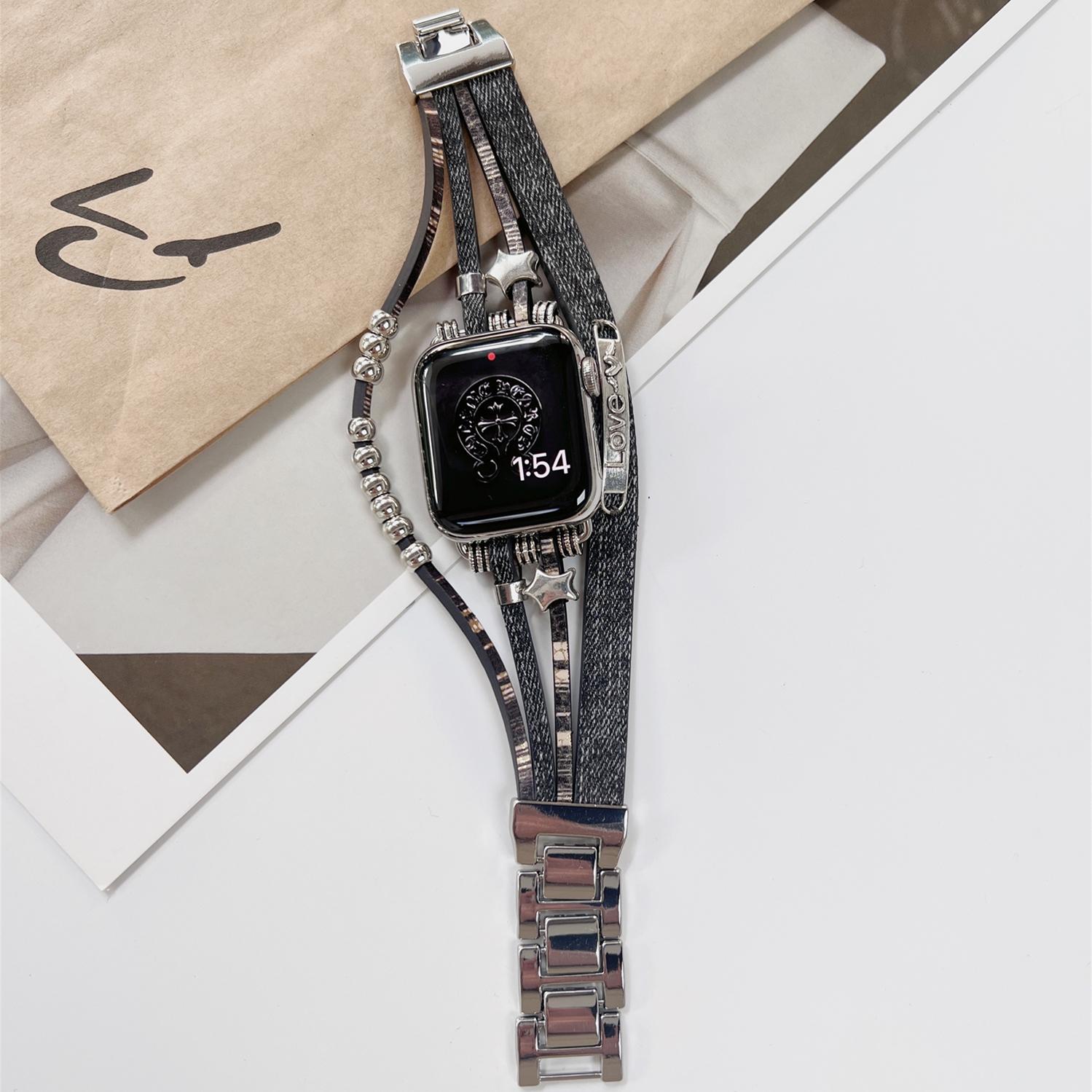 

Модний панк-металевий полотняний ремінець для Apple Watch Series Ultra 2 9 41 мм 49 мм 40 44 мм ремінець для годинника IWatch 8 7 6 5 Se 38 42 мм браслет 42 44 45 49mm чорний