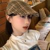 Women Vintage Plaid Beret Hat Soft Cotton Long Brim Sunshade Grid Forward Hat Y2K Japanese Girls Painter Artist Cowboy Caps