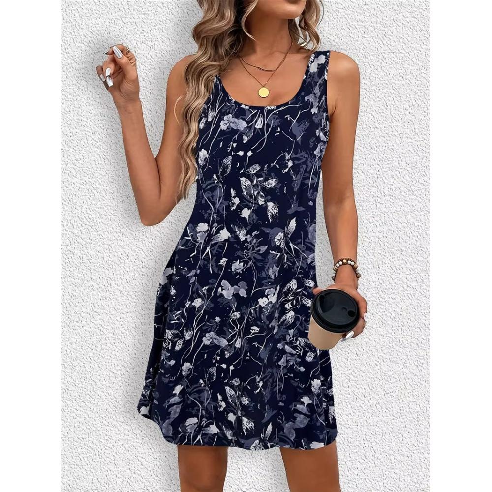 Mode Leopard Und Blumenmuster Damen Minikleider Sommer Ärmellos 3D Gedruckt Straße Damenkleid 3XL Große Größe Freizeitkleid