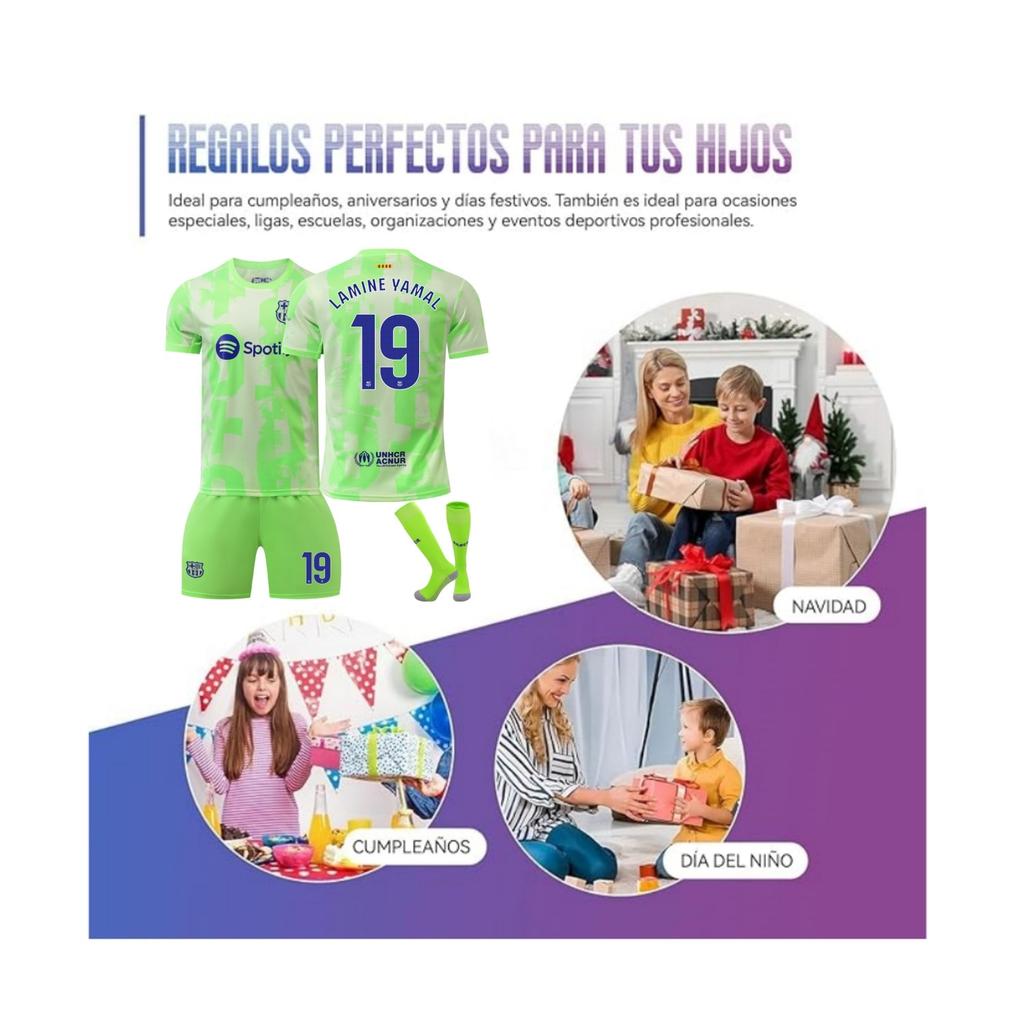 Barcelona Yamal Fußballtrikot Kinder Sportbekleidung Grünes Jugend-Fußballtrikot