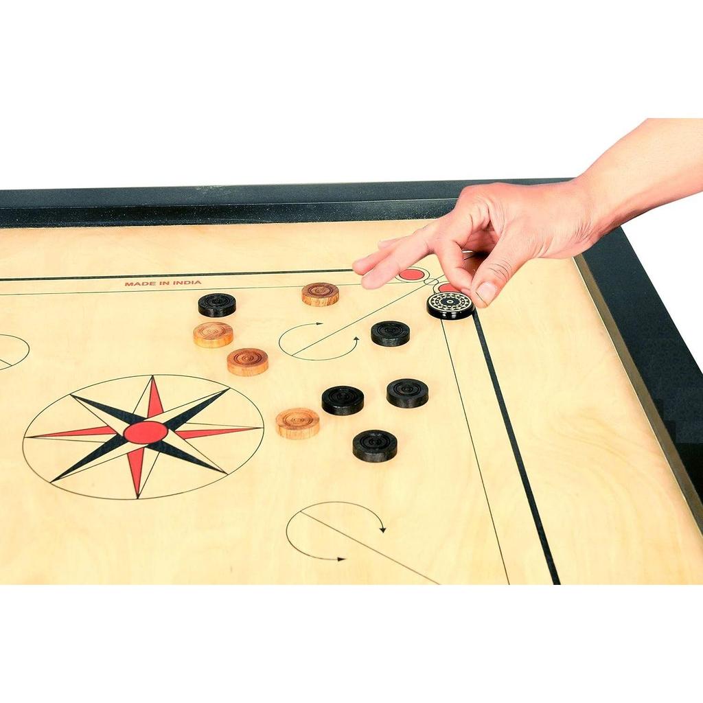 Superior Matte Finish Practice Carrom Board for Serious Professional Practice with Coins Striker and Boric Powder, Beige (x-Large 33 Inch 8mm)