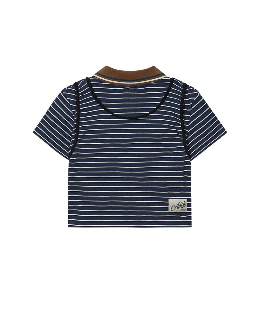 ADSB ANDERSSON BELL Shirring Binding Stripe Collar Top Atb1559W(Blue)